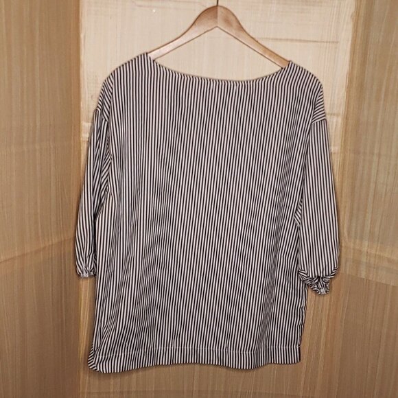 Misslook Womens Blue White Striped Silky Pull Sleeve Blouse XL - Picture 2 of 6